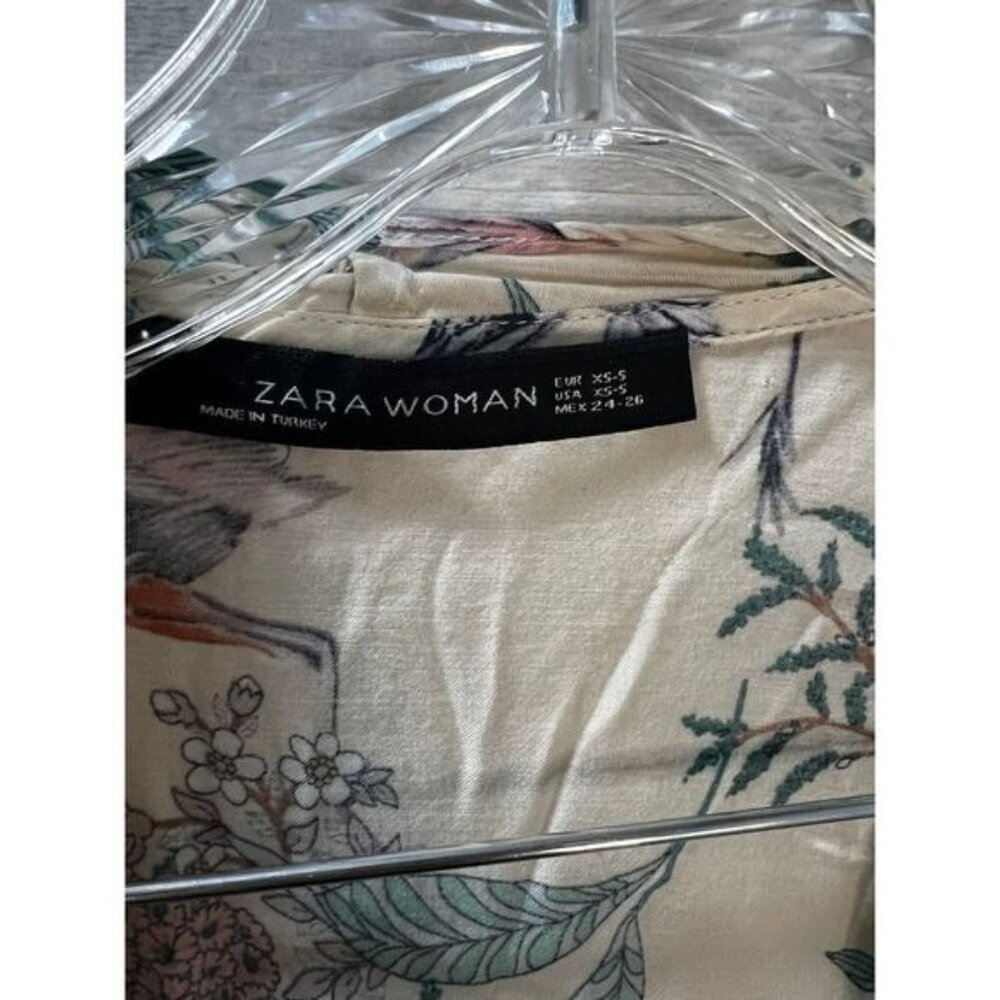 ZARA Silk Floral Detail‎ Bird Pattern Kimono Cream Small - Picture 3 of 6